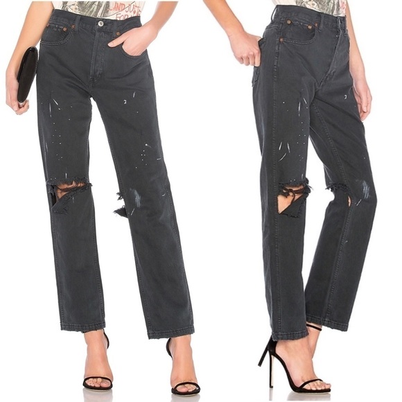 NWT RE/DONE 90s High Waist Destroyed Denim Straight Leg Relaxed Grunge Jean 26 - Picture 5 of 7